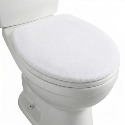 DOPENSPI Microfiber Toilet Lid Cover Non-Slip Soft Toilet Cover Adjustable Toilets Seat Covers Absorbent Machine Washable Covers Elastic Fits Most Round Elongated Toilets Bathroom Decor