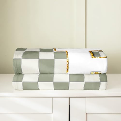 Image of Erosebridal Sage Green Checkered Flannel Blanket Plaid Initial R Fuzzy Plush Throw Personalized Monogram Fleece Blanket for Kids Boys Girls,Fashion Grids Gingham Decor for Bed Couch 40 inchx50 inch