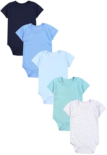 TupTam Baby Body Kurzarm – 5er Set Body Baby aus Baumwolle – Weicher, Atmungsaktiver Kurzarm Body Baby Jungen, Farbe: Dunkelblau Blau Grün, Größe: 86