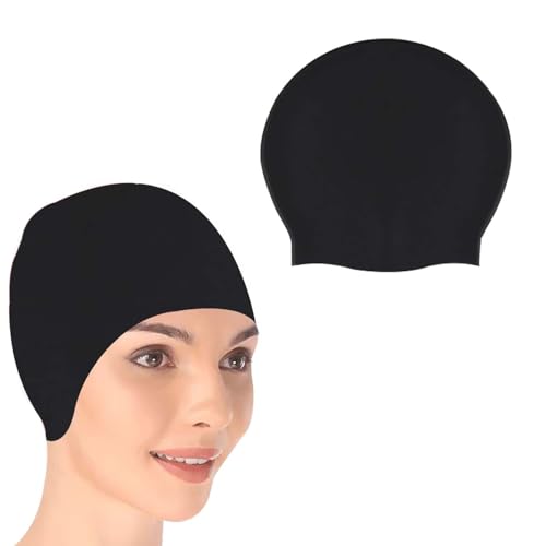 Image of MAJIK Silicone Swimming Cap for Men, Women and Kids Waterproof Swim Cap with Easy Fit Swimming Accessories (Black)