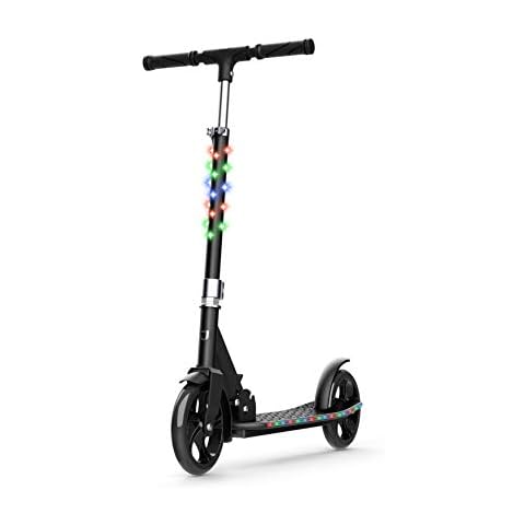 Jupiter Klappbarer Kick-Scooter, Schwarz - Breites Deck, LED beleuchtete Räder und Vorbau Cover
