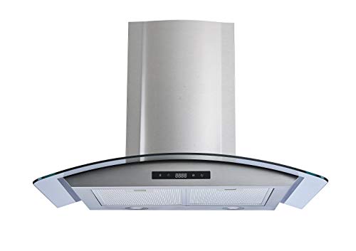 Winflo 30" Wall Mount Stainless Steel/Tempered Glass Convertible Kitchen Range Hood with 520 CFM Air Flow LED Display Touch Control, Aluminum Filters and LED Lights