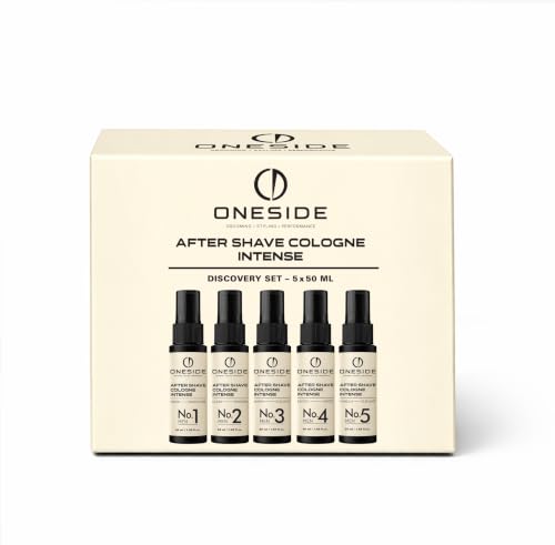 OneSide - Colonia para después del afeitado Intense Discovery Set 5 x 50 ml – 6% de aceite aromático – Barber Colonia – Juego de 5 fragancias – Agua de afeitar para hombre después del afeitado Spray