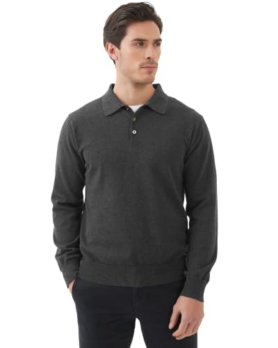 Image of Kallspin Mens 100% Cotton Polo Sweater Long Sleeve Button Down Knit Pullover Relaxed Fit Collared Casual Tops