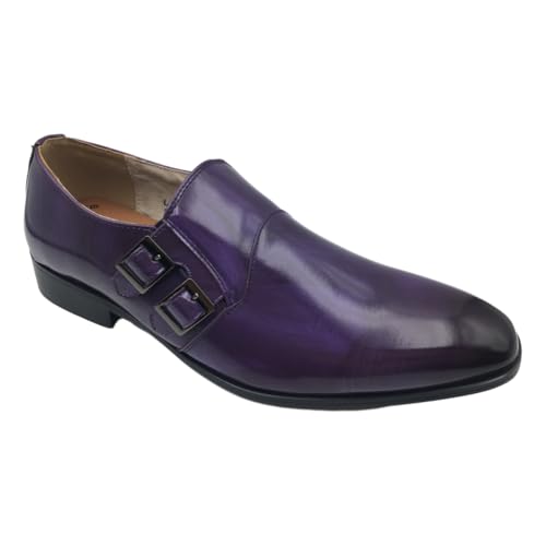 Men's Double Monk Strap Leather Dress Shoes, Cream Gradient, Classic Business Formal Oxford Loafers with Buckle Detail