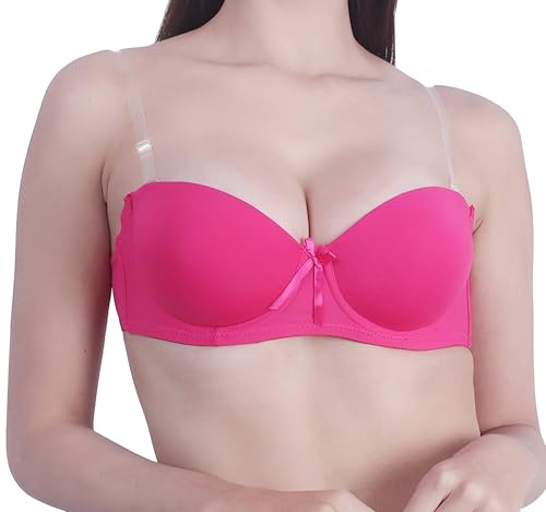 Image of Women's Balconette Bra Transparent Strapless Backless Invisible Clear Back Underwire Pushup Padded Bra Cups Demi
