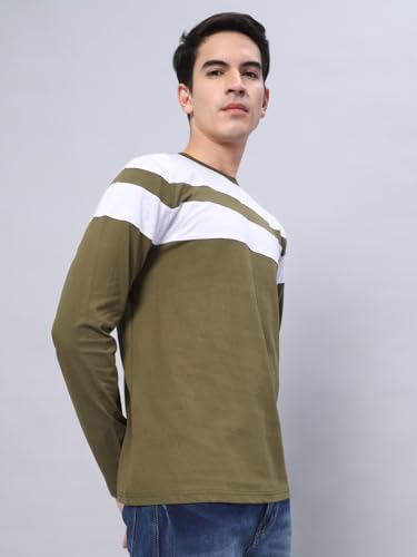Image of THE DRY STATE Turquoise Blue Cotton Round Neck Full Sleeve Casual T-Shirt for Men