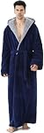 Hellomamma Mens Long Robes with Hood Full Length Hooded Bathrobe Fleece Plush Fluffy Housecoat Nightgown