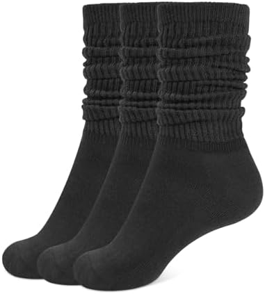 CLOSEMATE 3 Paar Damen Slouch Socken aus weicher Baumwolle, Gr. 35–42 | Retro-Damen-Kniestrümpfe, Stulpsocken für Stiefel und Sneaker, in Schwarz, Weiß oder Grau, verstärkte Zehen