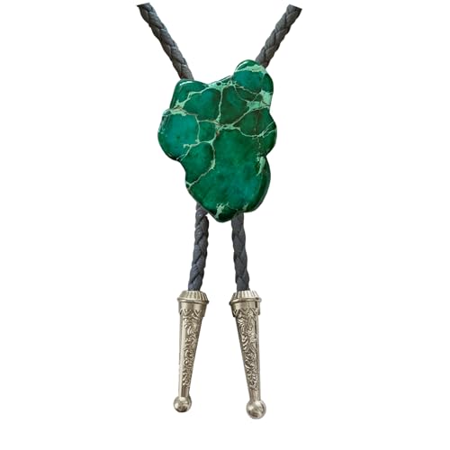 Image of Daisy Del Sol Bolo Tie Turquoise Stone Braided Vegan Faux Leather Silver Tips Handmade Necklace Adjustable Boho Western Jewelry