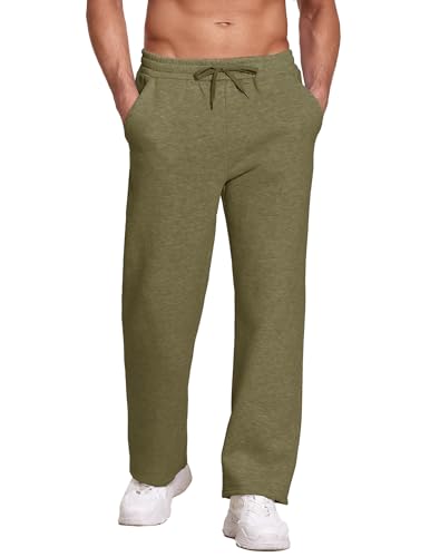 Image of Deyeek Men's Fleece Lined Sweatpants Open Bottom Straight Leg Sweat Pants for Mens Loose Fit Joggers Sweatpants with Pockets