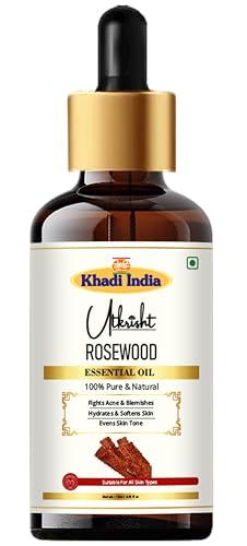 Image of Khadi Rosewood Essential Oil 15 ml | Pure & Natural | Oil for Skin, DIY & Massage | Muscle Relaxation & Anti Aging | Face & Body Massage Oil | All Skin Types | Aromatherapy for Men & Women