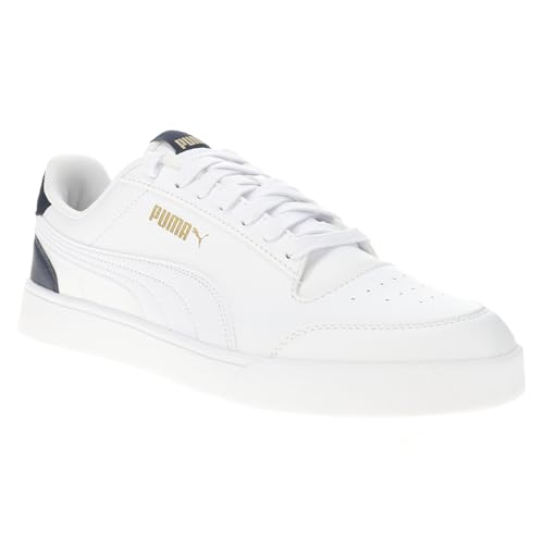 PUMA PUMA Men's SHUFFLE Sneaker, Puma White-Puma White-Peacoat-Puma Team Gold, 6