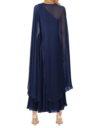 Image of Aisbei Women's Elegant One Shoulder A Line Flowy Maxi Dress Evening Gowns Party Formal Wedding Guest Dresses with Cape
