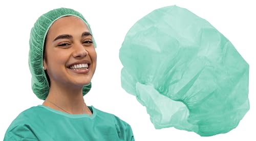 Tiga-Med Einmalhauben Weiß oder Grün – Vlieshauben atmungsaktiv & latexfrei – Hygienische Kopfhauben für Lebensmittel, Medizin & Kosmetik (100, Grün)