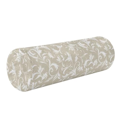 Yoogain Beige White Elegant Floral Swirls Bolster Pillow Cotton Neck Roll Pillow Case Cover Round Pillow Kids Cylinder Pillows for Bed Lumbar Support Pillow for Couch