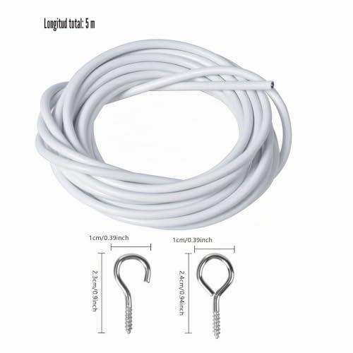 Miniatura 2 de Cuerdas De Cable De Alambre Para Barras De Cortina De Red, 2m, Gusanillo Con 2 Ganchos Y 2 Ojos. Accesorios. Blanco.