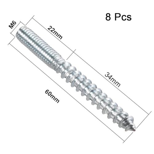 Image of TOP-VIGOR 8Pcs M6x60mm Double Headed Bolts Self Tapping Screw, Double Ended Dowel Screws, Screw Dowels Hanger, Threaded Lag Wood Screws and Machine Bolts for Wood Joint Furniture