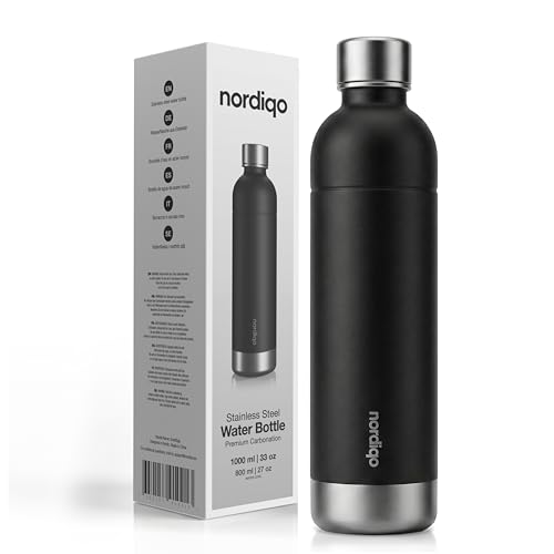 Nordiqo Stainless Steel Carbonating Bottle 33 oz | Compatible with Aarke Carbonator 3, SodaStream Duo & Plastic Bottles | Not for models Aqua Fizz & Jet | No Expiry | Plastic-Free