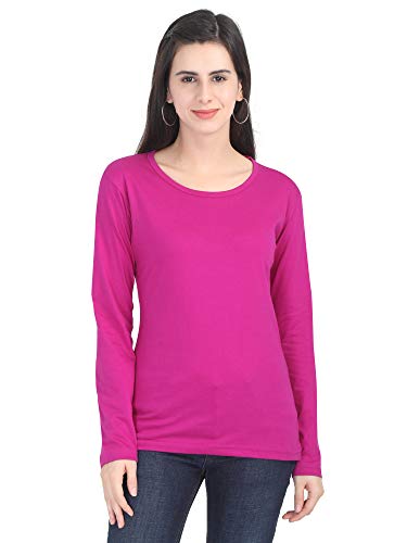 Image of FLEXIMAA Women's Cotton Plain Round Neck Full Sleeve T-Shirt