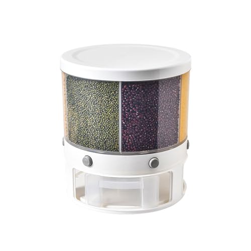 BURLOE Cereal Dispenser, 6-In-1 Food Dispenser 360° Rotatable Sealed Grain Container Storage Jars Set Cereal Dispenser for Rice Muesli Red Beans Millet,White