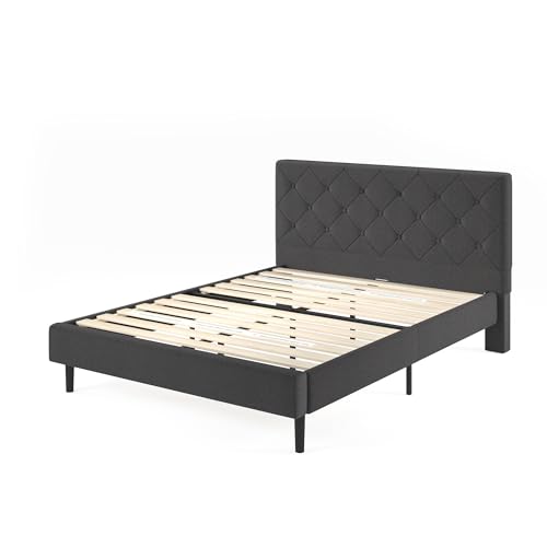 Image of Zinus Full Shalini Upholstered Platform Bed Frame with Headboard [New WonderBox(TM) Version], Wooden Slat Support, No Box Spring Needed, Easy Assembly, Eco Friendly Packaging, Dark Grey