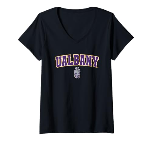 Womens University at Albany Great Danes Arch Logo V-Neck T-Shirt