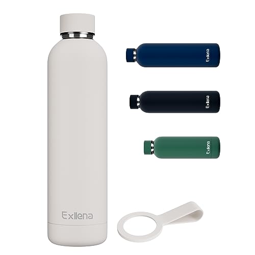 Exllena Trinkflasche Edelstahl 1l – Hochwertige Thermosflasche Mit Silikongriff für Sport, Büro und Reisen - 24 Stunden Kühlfunktion - 12 Stunden Warmhaltefunktion - Auslaufsicher (Weiß)