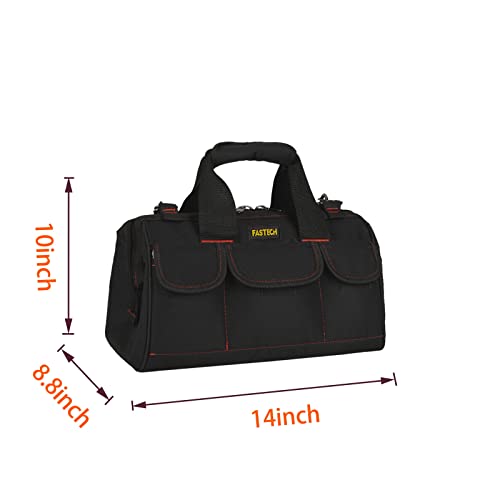 FASTECH 14-inch Heavy Duty Toosl Bag With Wide Mouth for Tool Storage, Carrier and Organizer, Tool Tote Bag For Men, Wide Mouth Tool Bag With Inside Pockets (14 Inch)