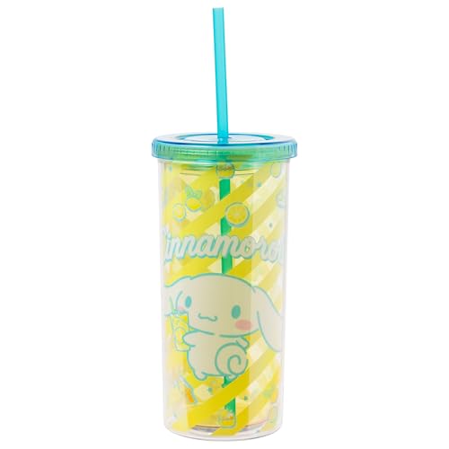 Image of Silver Buffalo Sanrio Hello Kitty Cinnamoroll Fruit, Plastic Cold Cup, 20oz | Hello Kitty and Friends, Lemons and Lemonade, Includes Lid and Straw, 0.59 Liters