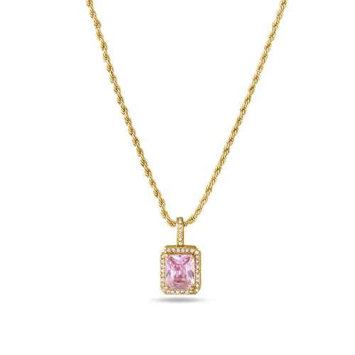 Image of PALMONAS Pink Emerald Geometric Pendant for Women - Gift For Women & Girls, Waterproof & Anti Tarnish Pendant Necklace Jewellery