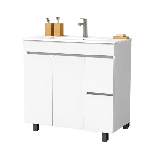 EL BAÑO MODERNO Juego Mueble Baño con Lavabo. Mueble Baño con Lavabo. Mueble Bajo Lavabo Compacto Preinstalado de Fábrica. Mueble Lavabo con Pie de Porcelana Ideal para tu Hogar