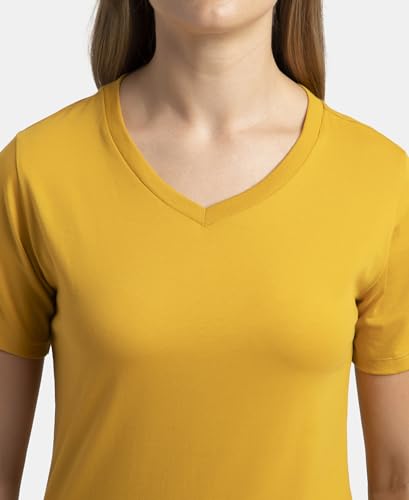 Image of Jockey AW89 Women Super Combed Cotton Rich Fabric Relaxed Fit V-Neck Half Sleeve T-Shirt