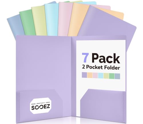 Sooez 7Pack Folders with Pockets, Pastels Colors, Heavy Duty Pocket...