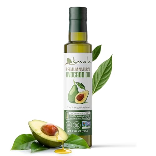 Image of Kevala Avocado Oil - Cold Pressed | Non‑GMO Project Verified & Kosher | Multipurpose for High Smoke Point Cooking, Roasting, Sauteing & Skin Moisturizing - Ideal Kitchen Staple - 8 Fl Oz (Pack of 1)
