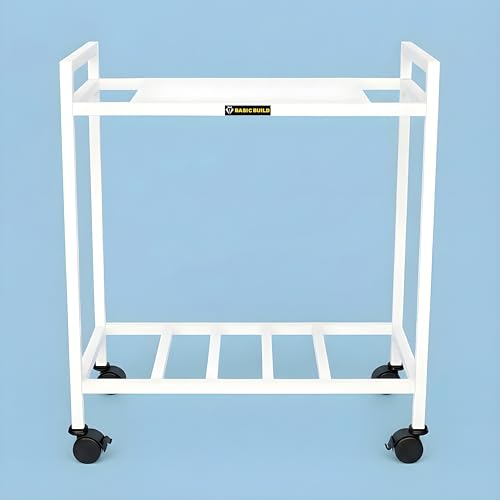 Image of Heavy-Duty 2-Tier UPS & Inverter Stand - Metal Battery Trolley with Dual Shelf Storage, 360 Smooth Caster Wheels, Strong Load Capacity 100Kg+ for Home & Office (White)