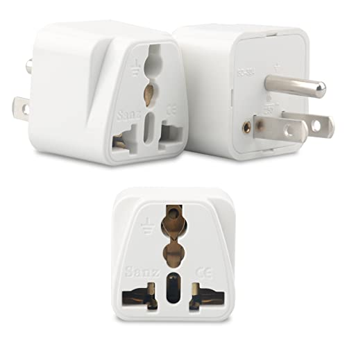 3 Pack Europe to US Plug Adapter UK to US Plug Adapter India to US Plug Adapter American Plug Adapter for EU UK IN AU CN IT BR CH-Type B White