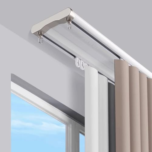 Double Curtain Track Ceiling Mounted Heavy Duty Curtain Track System Silent Sliding Double Rail for Bedroom Living Room Hospital Easy Install(White,2.8m(9.2ft))