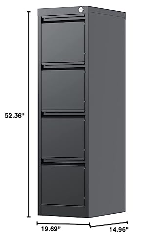 SUPPER Metal Vertical File Cabinet with 4 Drawer ,File Storage Cabinet with Lock,Office Home Steel Vertical File Cabinet for Letter/Legal/F4/A4,14.96\"W x 19.69\"D x 52.36\"H, Assembly Required (Black)