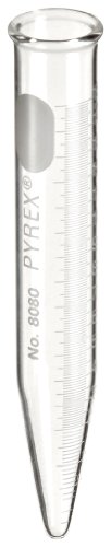 Corning Pyrex 8080-15 Glass Conical Cylindrical 15mL Centrifuge Tube with White Graduations and Beaded Rim (Pack of 12)
