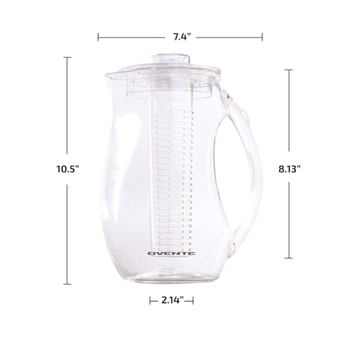 Image of OVENTE Fruit Infusion Water Pitcher 2.5L /85Oz with Removable Lid & Infuser Rod,BPA-Free,Shatterproof Acrylic Beverage Jug for Flavor-Infused Drinks,Lemonade,Juice &Iced Tea,Clear PIA0852C (Pack of 12)