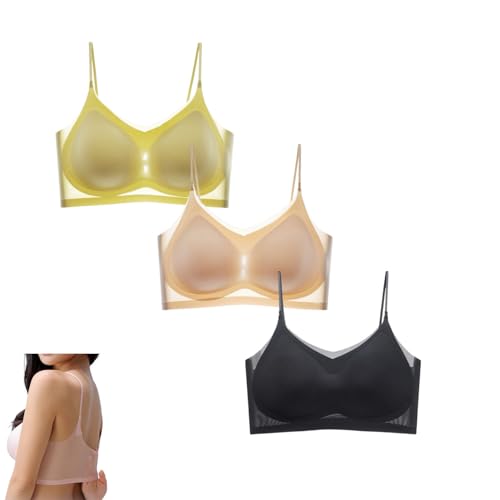 QKCQQTS Sujetador cómodo de Seda Helada Ultrafino sin Costuras para Mujer, Talla Grande, Fino, Transpirable, sin Aros, con Tirantes y Espalda Hermosa (3pcs-n,3XL)