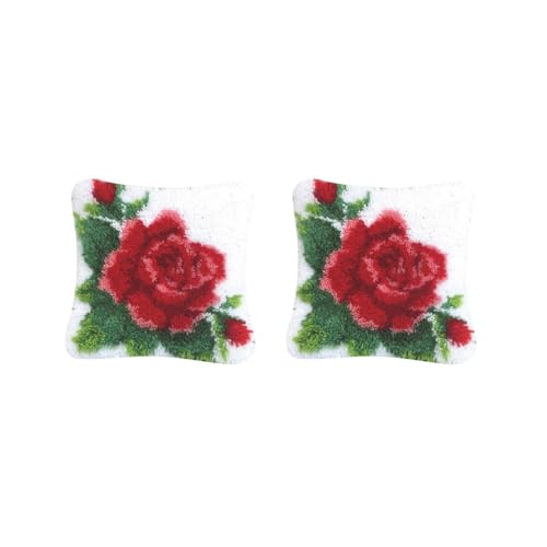 Kit de crochet housse de coussin fleurs rouges 40x40 cm Tityvirnix lot de 2 complet