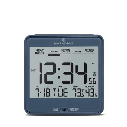 Marathon Atomic Desk Clock, Blue - Easy-to-Read 5.2” Display with Calendar + Heat & Comfort Index - Includes Alarm with Snooze & Backlight