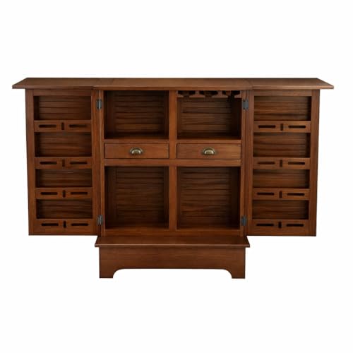 Image of APRODZ Mango Wood Downer Bar Cabinet with Wine Glass Storage for Living Room, Standard Brwon Finish