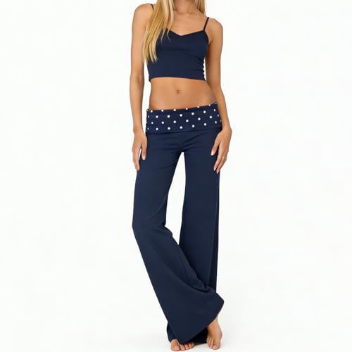 Image of Lounge Yoga Pants for Women Fold Over Low Waist Wide Leg Bell Bottoms | Y2K Foldover Pants, Flare Leggings, Low Rise Yoga Sweatpants