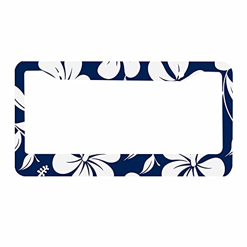 Nicokee Decorative License Plate Frame Navy Blue Hawaiian Hibiscus Car Tag Cover Aluminum Auto License Plate Holder For Men Women #TOP4