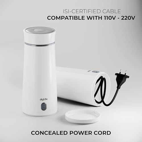 Image of RAPIDBOIL Portable Travel Kettle | 400ml Mini Electric Kettle | 300W Lightweight Electric Bottle for Tea and Coffee | Ideal for Travel, Office and Home (White)