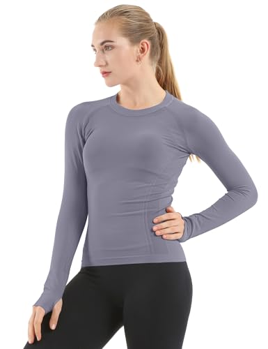 Image of MathCat Seamless Workout Shirts for Women Long Sleeve Yoga Tops Sports Running Shirt Breathable Athletic Top Slim Fit XS-XL