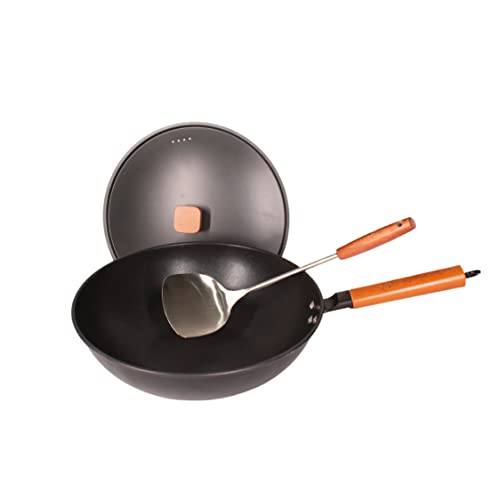 Culinary Basics Wok Pan Carbon Steel Wok With Lid Flat Bottom With Spatula Large Induction Electric Cooking Top Stir Fry Nonstick 13 Inch #TOP29